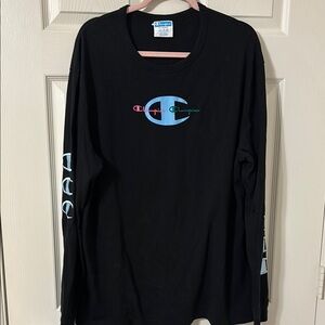 Champion Black Long Sleeve with Multicolor Logo